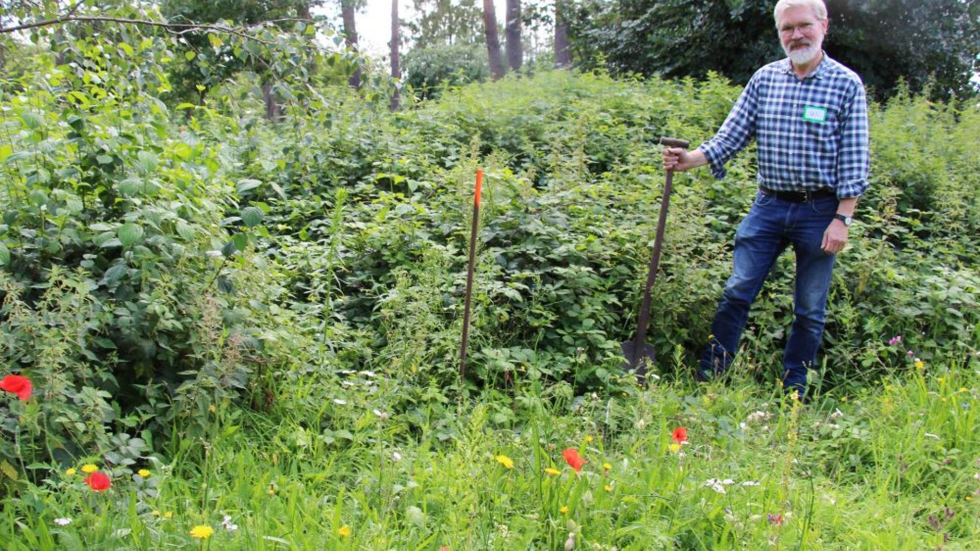 Ein Mann steht im Garten