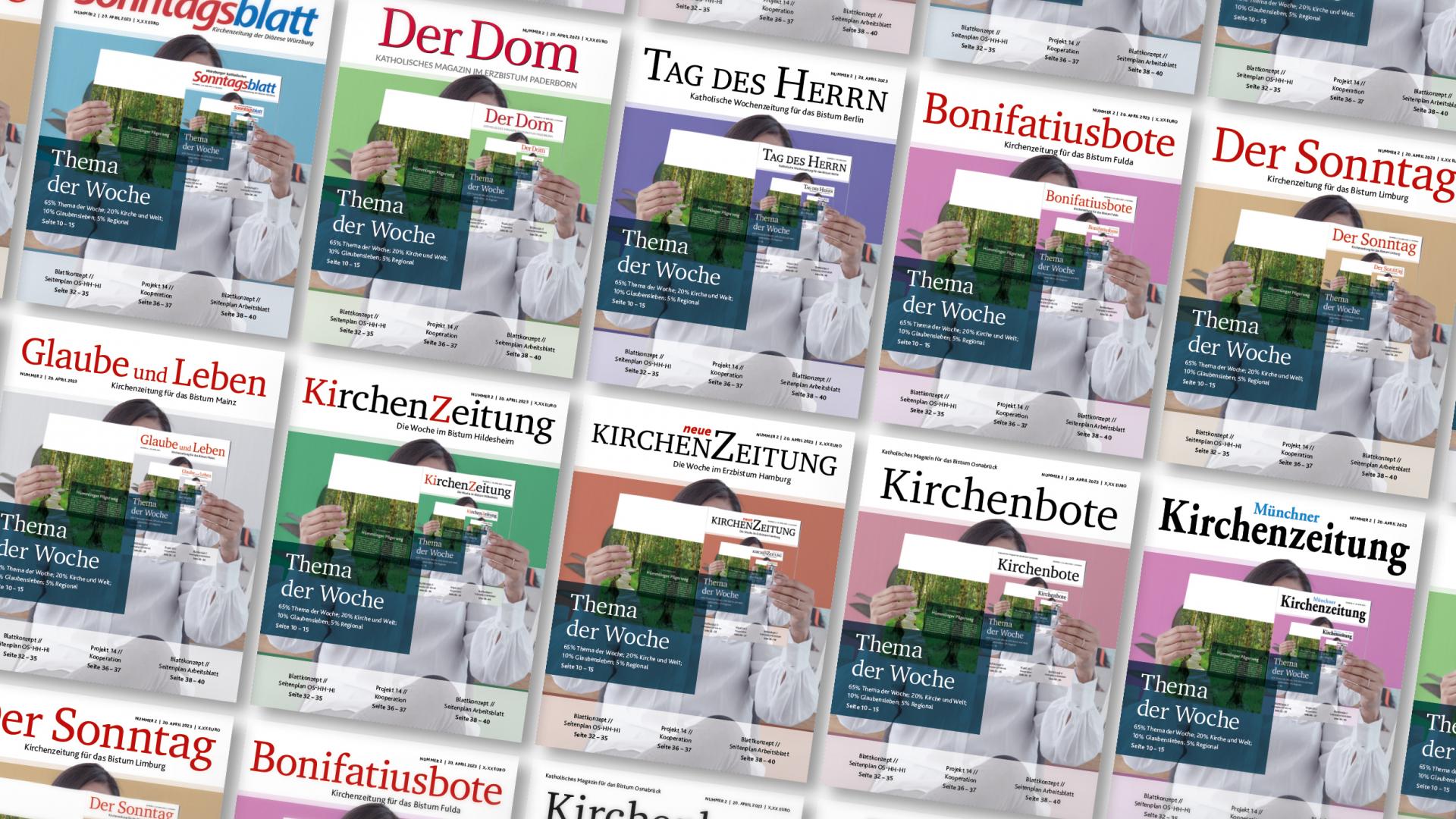 Aneinanderreihung von Bistumszeitungen