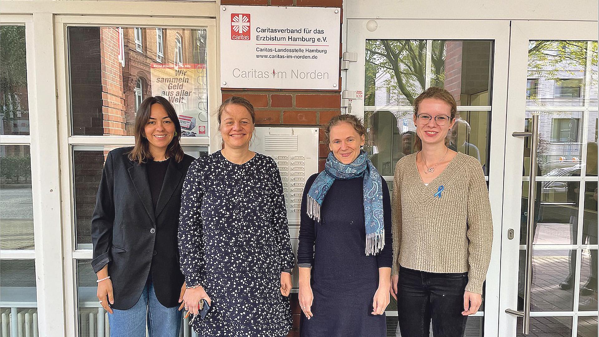 Sofia Noé Palmer (UNO), Julia Rieger (Caritas), Merle Ahrens (Caritas), Caroline Koenen (UNO).